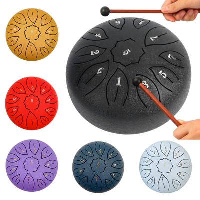 6-Zoll Stahlzungentrommel mit Schlägeln Notenaufklebern Ständer 11 Noten Meditation Yoga Klangtherapie Hand Pan Trommel Musikalisches Perkussionsinstrument