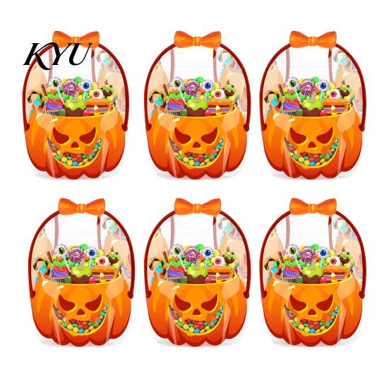 Candy Bags with Handle 2/4/6Pcs Clear Gift Bag for Halloween Christmas, Goodie Treat Holders Handle, Resealable Sealed Pouch Holiday Party Favors