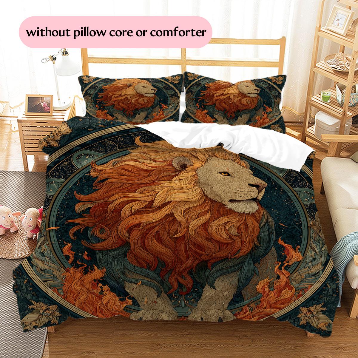 

Lion s Flame Pattern Bedding Quilt Set Quilt Cover Pillowcase Home Decoration Gift (1 * duvet cover + 2 * pillowcase, without core) 135x200cm