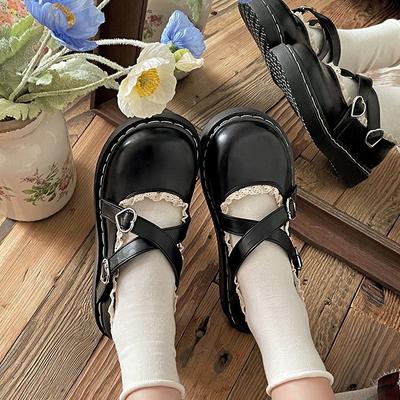 Mary Jane rétro à semelle épaisse petites chaussures en cuir pour femmes 2025 nouveau printemps et automne jupe noir français polyvalent bouche légère chaussures simples