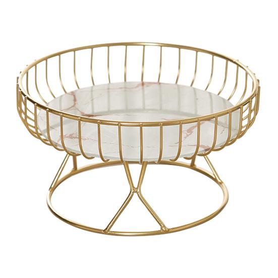 

Metal Wire Fruit Basket Round Mesh Fruit Bowl with Marble Texture Tray Modern Decorative Bread Snacks Serving Bowl for Kitchen Countertop Table S белый