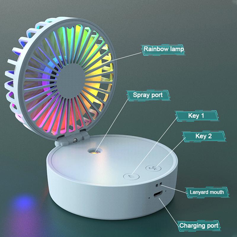 Portable Hand-held Fan  Desktop Multifunctional Folding Humidifying Fan With Colored Light 2000mah For Outdoor Office And Home