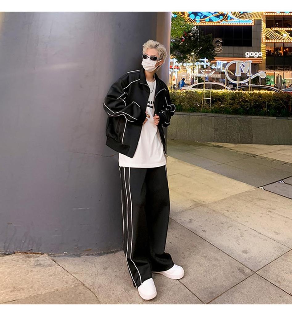 Blouson Jersey mit Reißverschluss Koreanisch Locker Plus E1230C D.IIZOO Herren Zip-Up Set, Sweatshirt, 2-teiliges Set, Sportbekleidung, Streetwear, Stil, Elegant, Lässig,