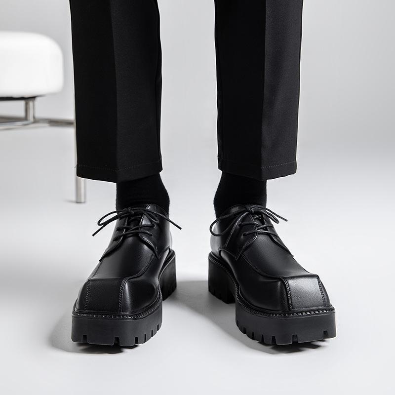Men's Shoes Autumn Breathable 2025 New Trend Platform Casual Shoes Genuine Leather British Business Men's Square Head Leather Shoes