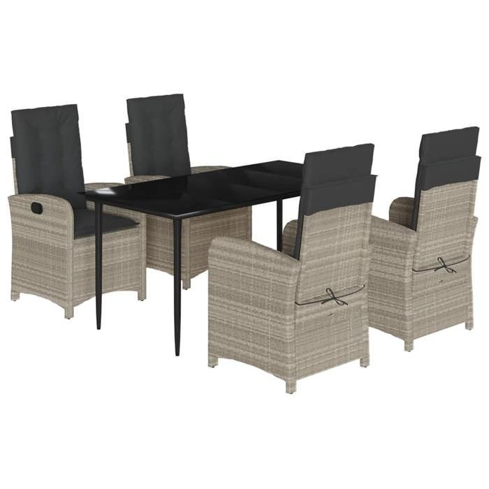 VidaXL Ensemble à Manger de Jardin avec Coussins 5 pcs, Table et Chaises avec Dossier Réglable, Meubles d'Extérieur Patio 3212414
