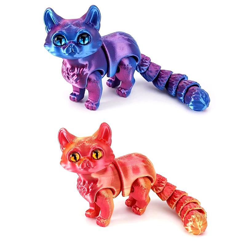 12cm Articulated 3D Printed Cat Cute Animals Toys Decor For Stress Relief Desktop Decoration Pet Christmas Gift&