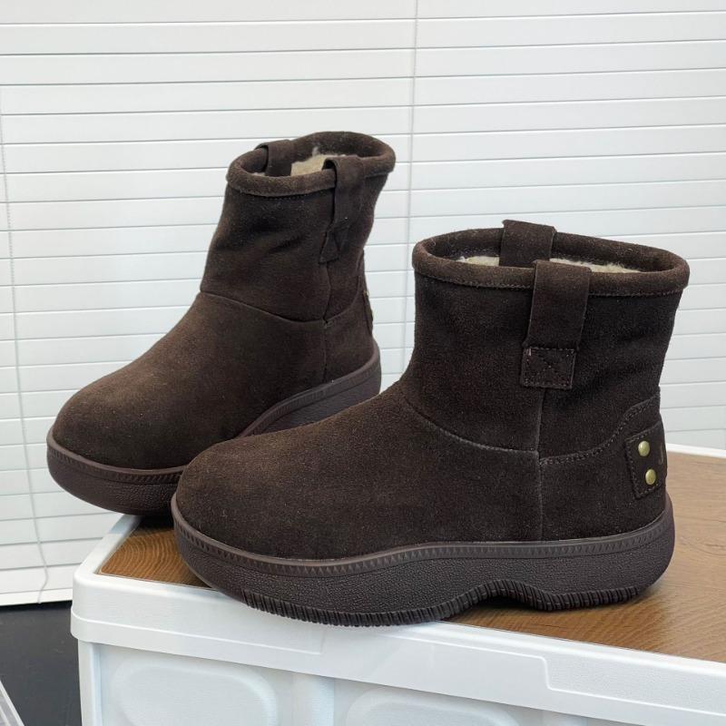 Leather platform snow boots women's winter new velvet thickened warm cotton shoes non-slip short boots shoes