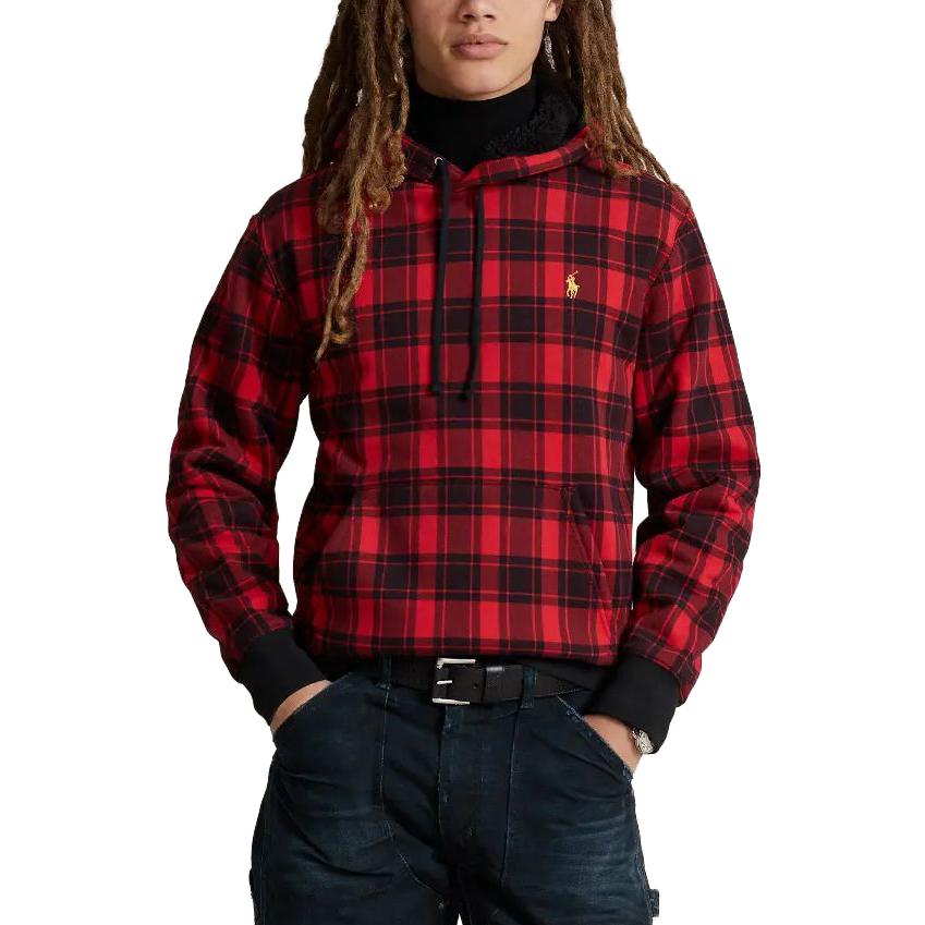 Polo Ralph Lauren Plaid Pile Fleece Hoodie With Logo Embroidery Men Hoodies Red MNPOKNI16823-211