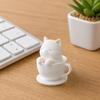 yangyizhi 3D Printed Cute Cat Teacup Figurine, Mini Animal Statue Healing Decor Ornament, Smooth White Desktop Sculpture with Integrated Stable Base,