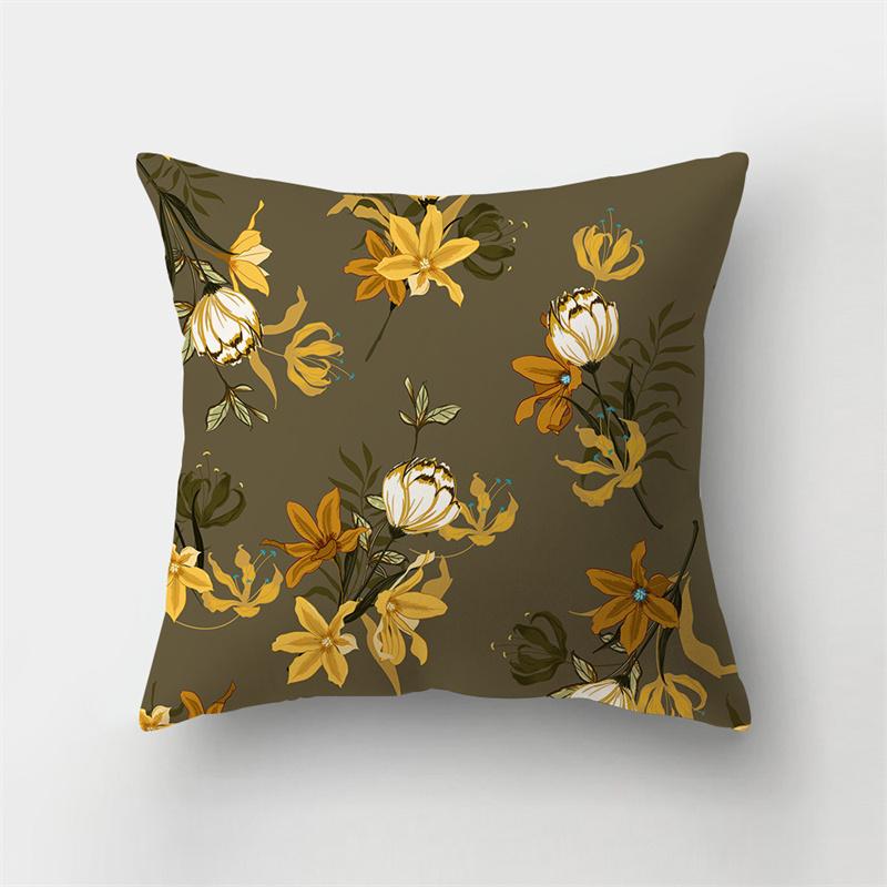 Yellow Plant Printing Pattern Cushion Cover Pillowcase Home Living Room Sofa Bedroom Decorative Pillowcase