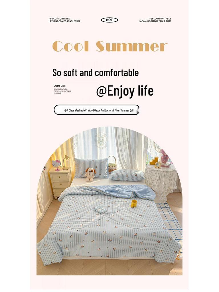 Washable Cotton Double Gauze Cartoon Summer Quilt for Mother and Baby - Soft, Fresh, and Thin Air Conditioning Blanket