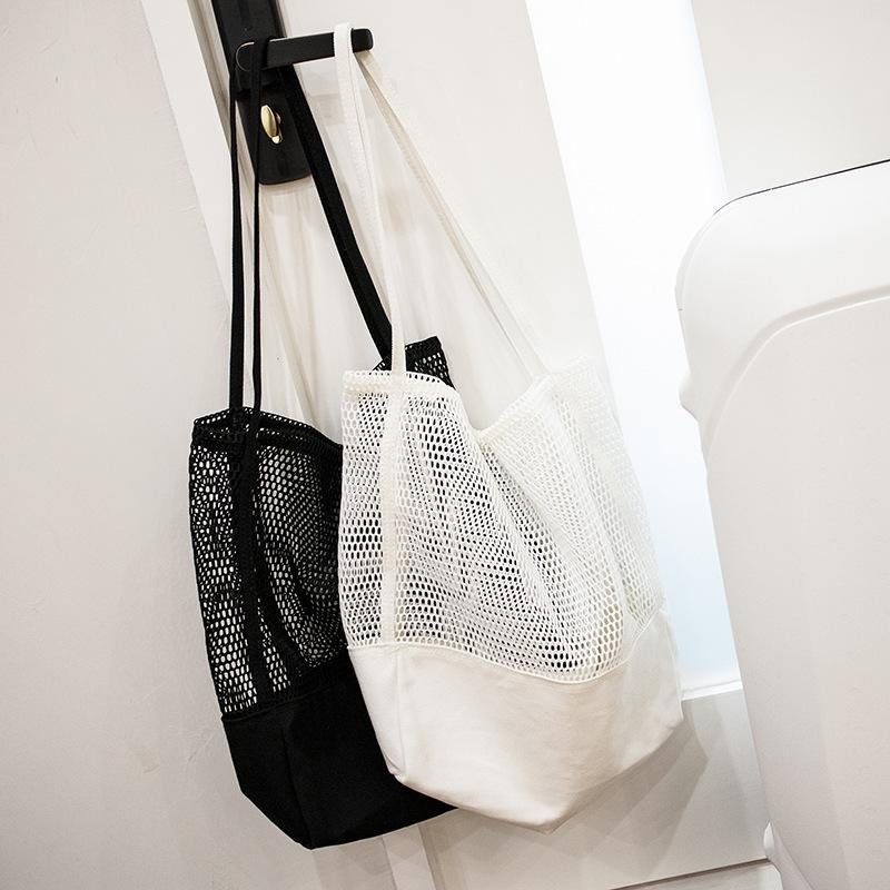 Women's Mesh Hollow Out Sandy Beach Package Large Capacity Shoping Shoulder Bag Canvas Female Tote Bags