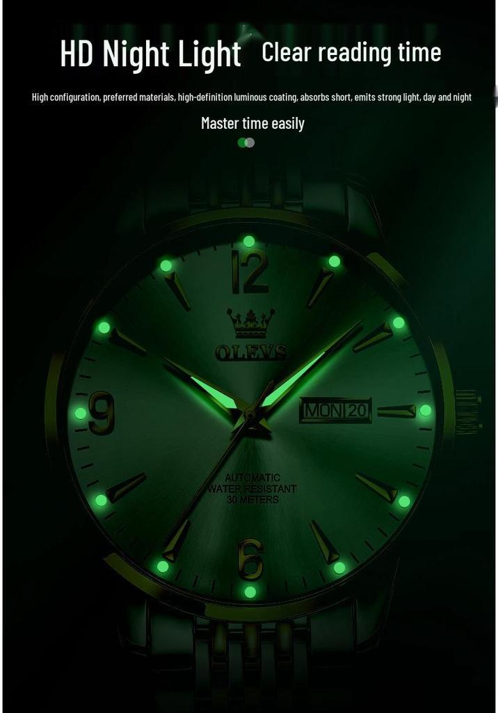 Oulishi Olevs Dual Calendar Automatic Mechanical Men's Watch - Popular Douyin Hot Seller