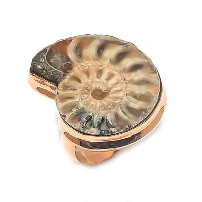 Ammoniten-Fossil Handgefertigter Kupfer-Schmuck Ringgröße 9 g9b01