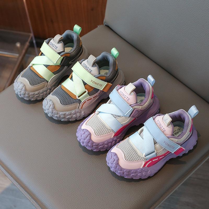 Girls shoes 2025 new early autumn children's mesh Velcro dad shoes girls breathable sports mesh shoes medium and old children