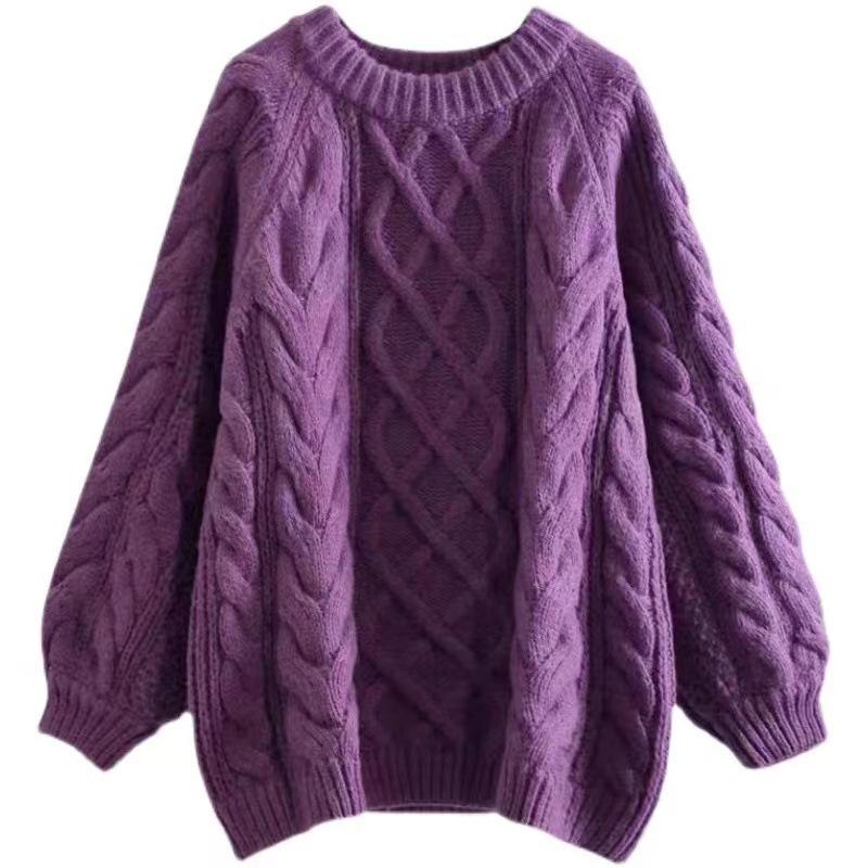 Women's Retro Loose Knit Sweater - Soft, Thick, Cable Twist Pullover for Autumn/Winter