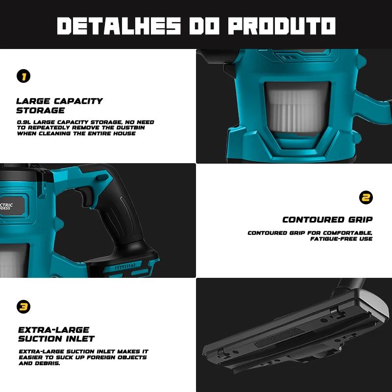 16000pa Cordless Electric Vacuum Cleaner Handheld Rechargeable Dry/Wet Dust Carpet Collector Machine for Makita 18v Battery Pin