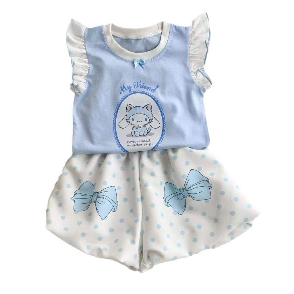 Girls' Summer Pajama Set: Cute Lantern Pumpkin Pants and Tulip Vest