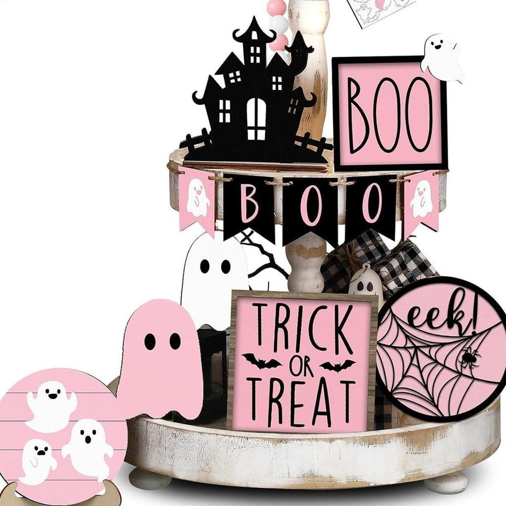 Halloween Table Decorations 13 Pieces Halloween Shelf Decor Boo Ghost Themed Wooden Sign Cute For Holiday Farmhouse Apartment