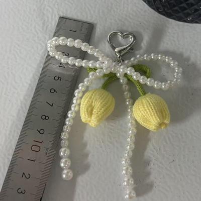Svěží Sladký Pletený Tulipán Korálkový Mašličkový Přívěsek na Klíče Y2K Sladký Mašličkový Kroužek na Klíče Přívěsek Držák na Klíče od Auta Dekorace na Zavěšení na Tašku Dárky