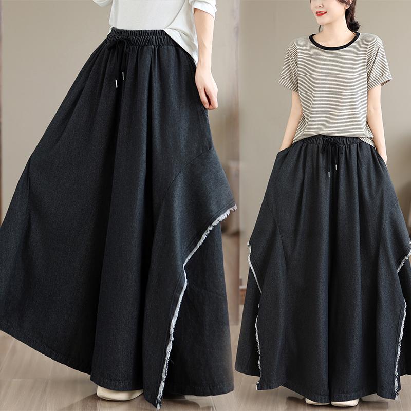 Jeans de Pierna Ancha para Mujer Talla Grande Primavera Verano Cintura Alta Cordón Holgados Culottes de Mezclilla Pa… Más