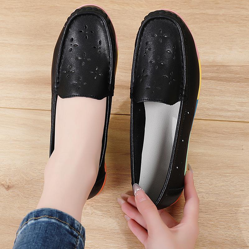 Women’s Moccasins Summer Loafers White Leather Driving Flats Casual Slip on Soft Nurse Shoes Black Walking Shoes