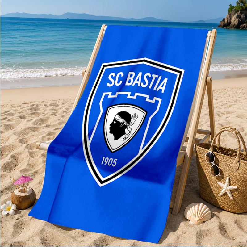 Telo da Spiaggia con Stemma Calcio SC Bastia, Asciugatura Rapida, Facile da Curare, Adatto Sia per il Fitness che per le Vacanze al Mare, Essenziale Sportivo