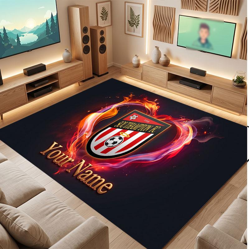 Southampton FC Custom Crystal Velvet Rug, Personalized Name Text Print, Football Logo Soft Non‑Slip Floor Mat Home Decor Gift