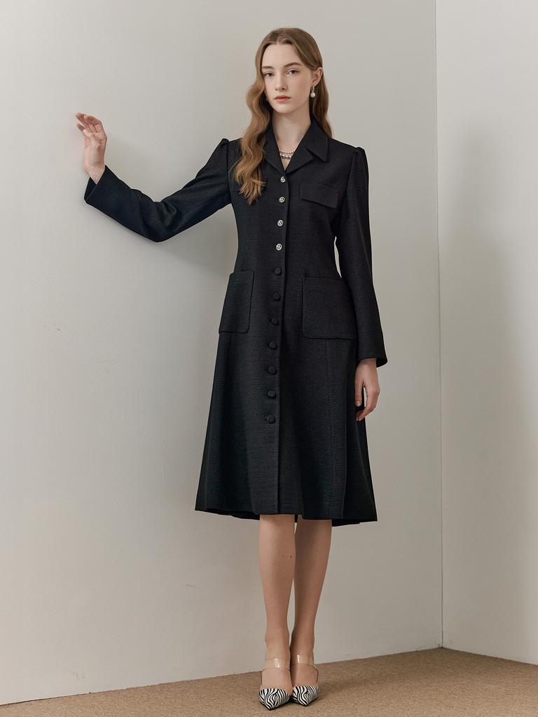 Maja Out-Pocket Tweed Flare Jacket Dress