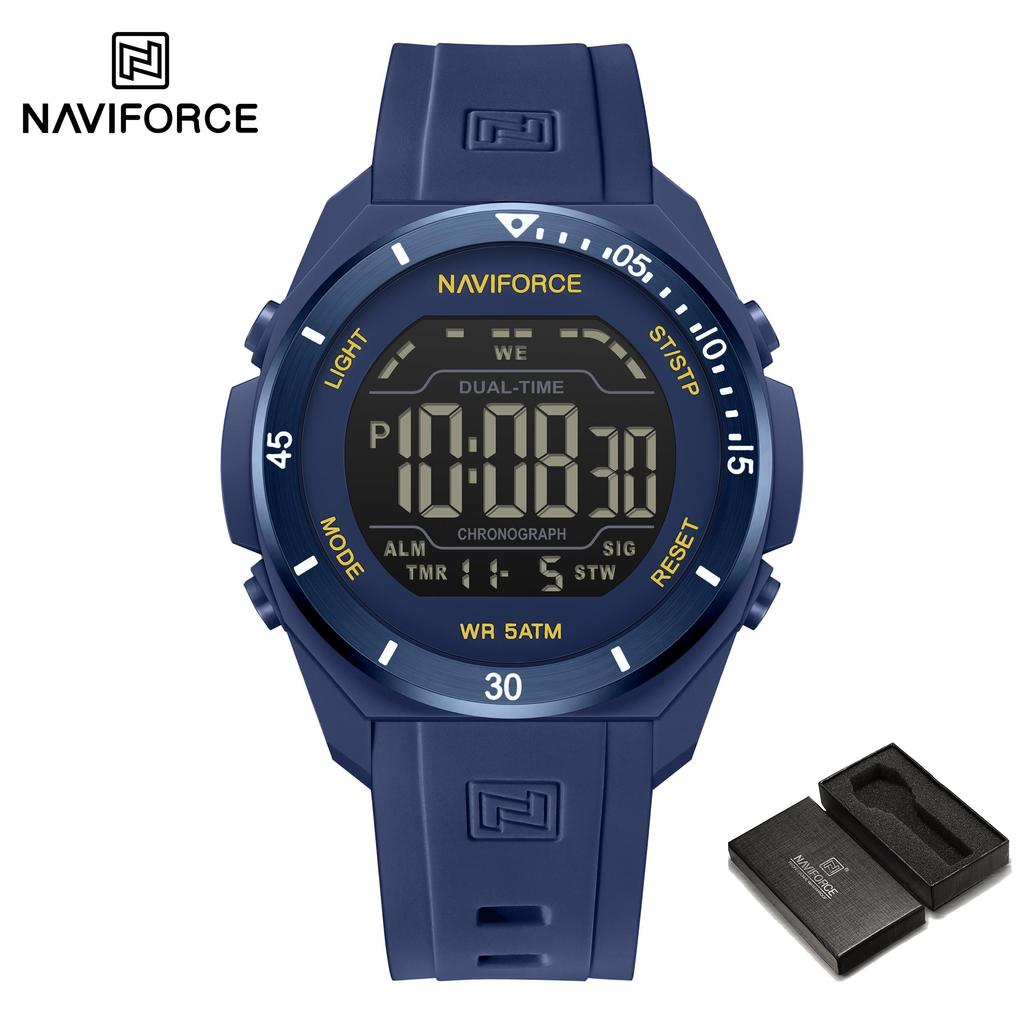 NAVIFORCE Original DIgital Watch Men LCD Display Calendar Date Chronograph Alarm Night Pattern Silicone Strap Waterproof Boys Watch NF7138
