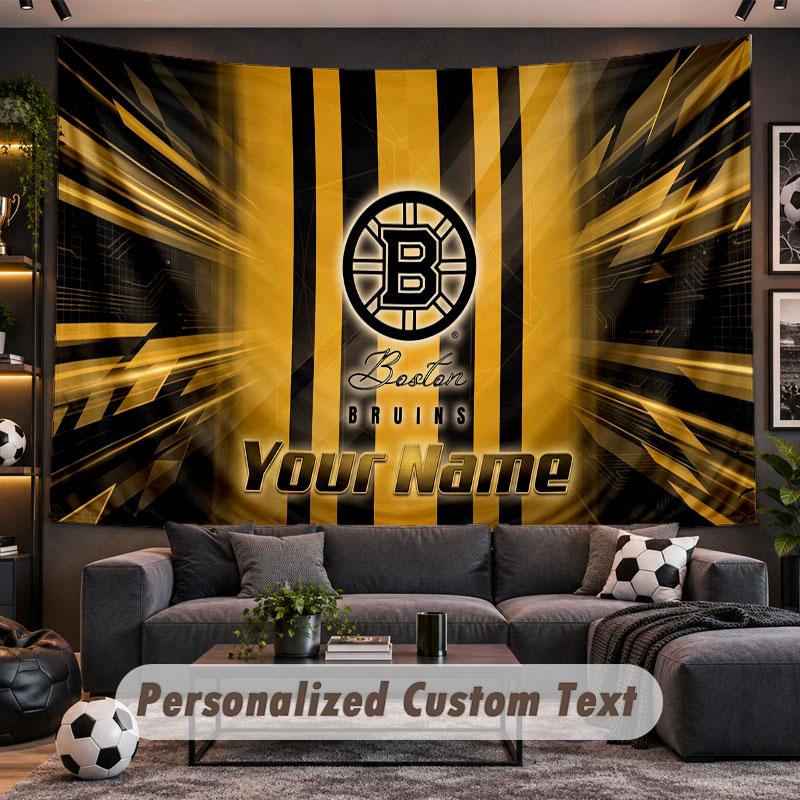 Wall Hanging Tapestry Custom NameBoston Bruins Pattern Personalized Printed Fabric Wall Decor