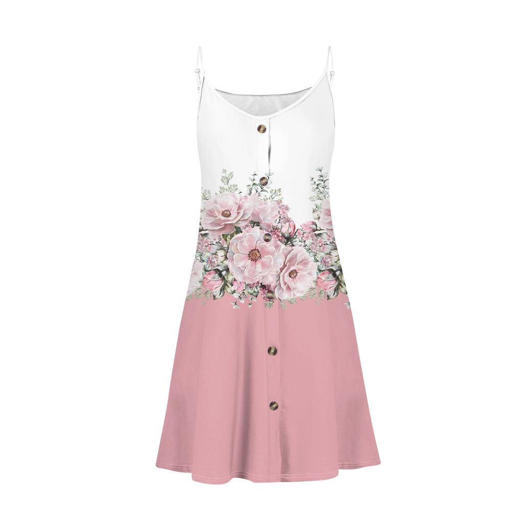 Lässiges Sommerkleid für Damen mit Taschen, Sommer-Boho-Strandkleid, Urlaubskleider für Damen, V-Ausschnitt, Knöpfe, lockere Tank-Kleider