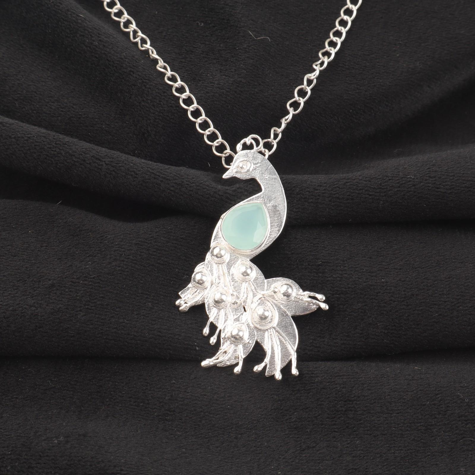 

Aqua Chalcedony Gemstone 925 Sterling Silver Jewelry Handmade Women Pendant 2 CP-21-18