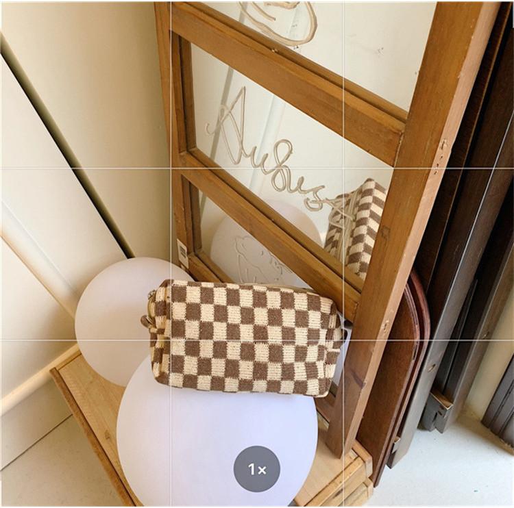 Корейская Ins Вязаная Клетчатая Косметичка Красочная Шерстяная Сетка Сумка для Хранения Студенческий Пенал StyleF