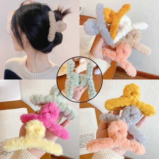 Winter Plush Hair Claw Faux Furry Korean Style Cross Teeth Back Head Shark Clip Solid Color Hair Barrette Headwear Hair Accessories