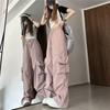Retro Dámské Elastické Kalhoty Cargo Kalhoty s vysokým pasem Stahovací šňůrka Více kapes Rovné Široké nohavice Ležérní Dlouhé kalhoty Streetwear