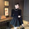 Sweet Spice Girl Semi-turtleneck Black Fluffy Dress Women's Spring and Autumn Design Sense Niche Waist Skinny A-Word Dress Short Skirt