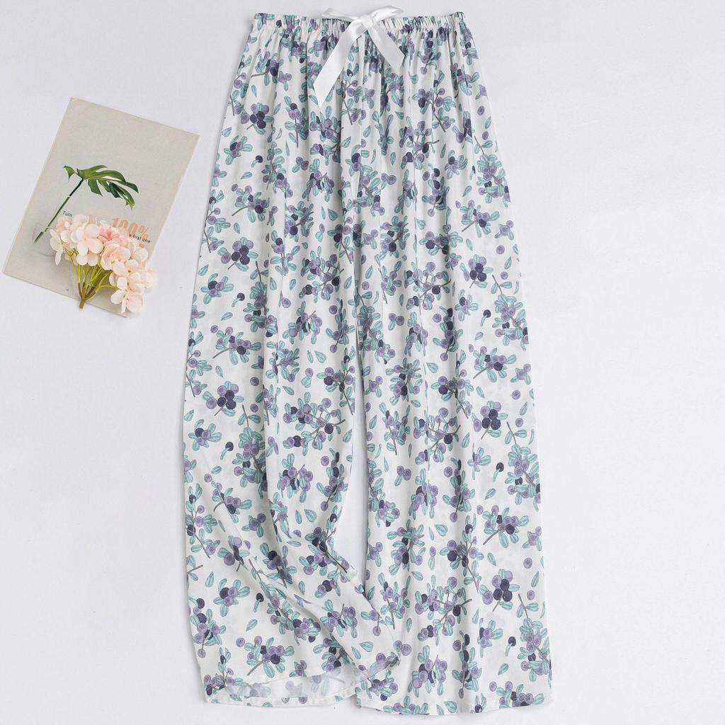 Women's Floral Cotton Silk Pajama Pants, Mosquito Repellent, Outdoor & Home Wear, Plus Size, Lightweight Summer Style.