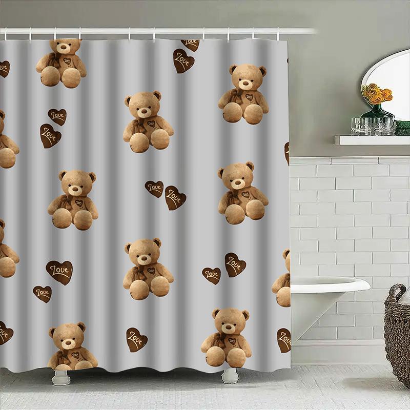 Teddy Bear Print Shower Curtain Home Decoration Waterproof Bathroom Wall Covering Decor