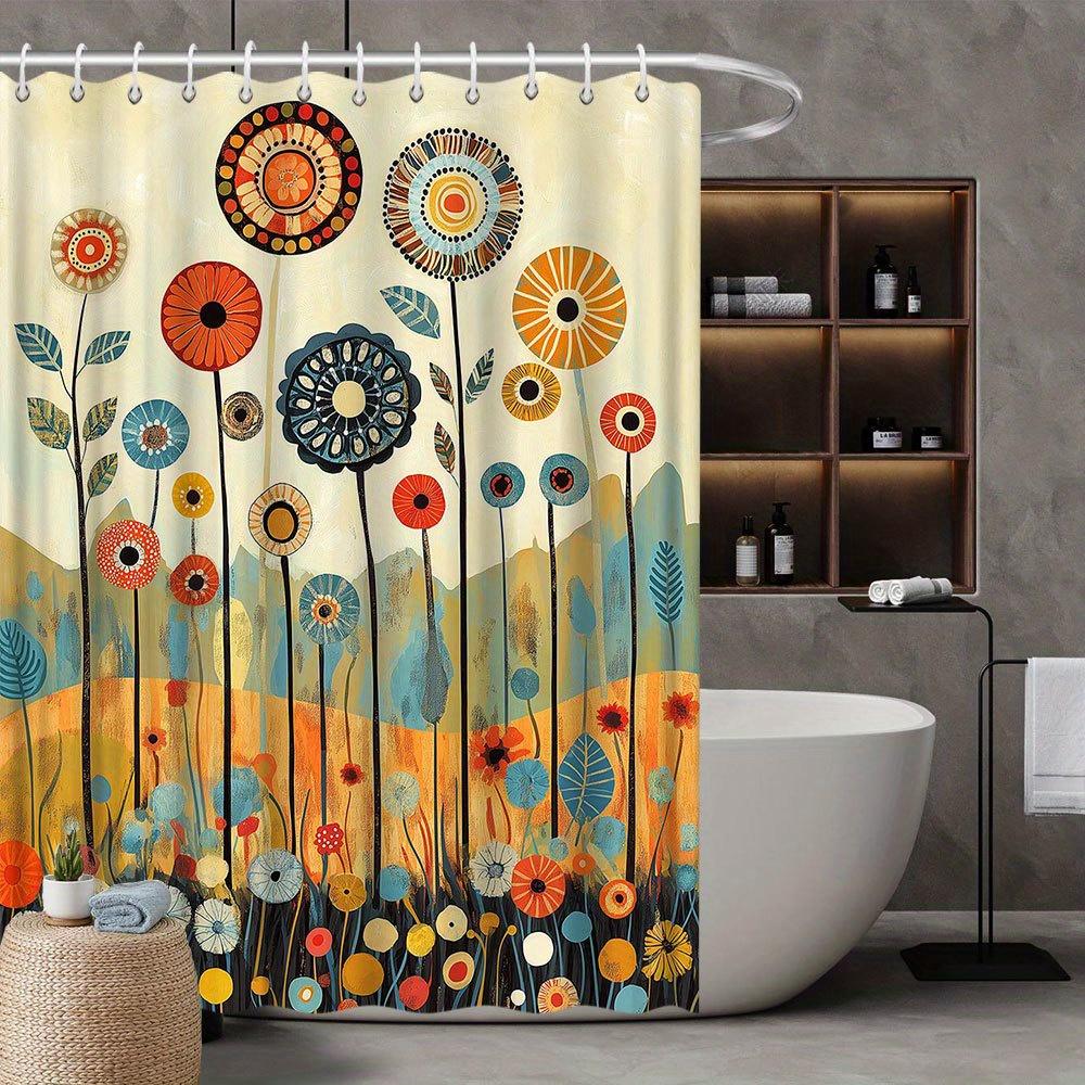 Shower Curtain: Colorful Abstract Flowers and Leaves for a Vibrant and Artistic Bathroom Decor