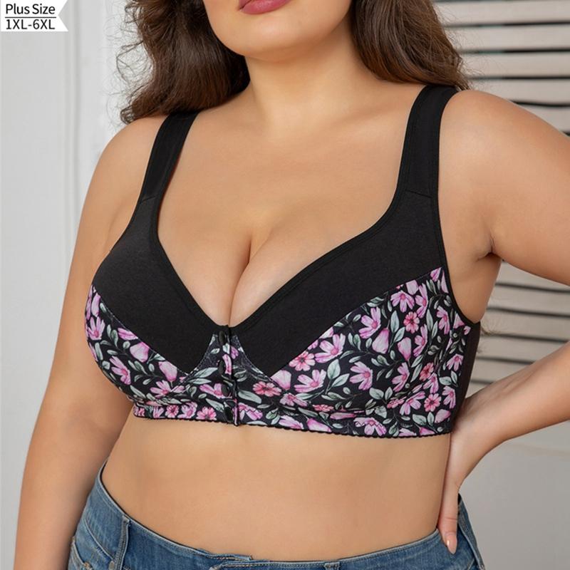 

Женский бюстгальтер пуш-ап большого размера с цветочным принтом, застежка спереди, U-образная спинка 5XL
