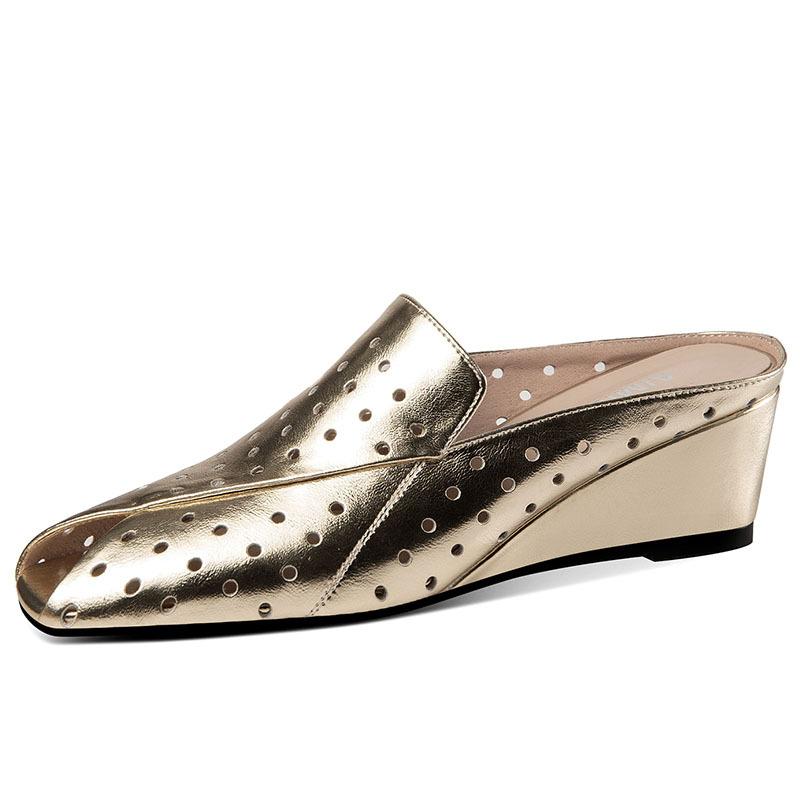 

Women s 2025 summer new lazy drag comfortable sandals hollow middle heel wedge heel women s shoes 34