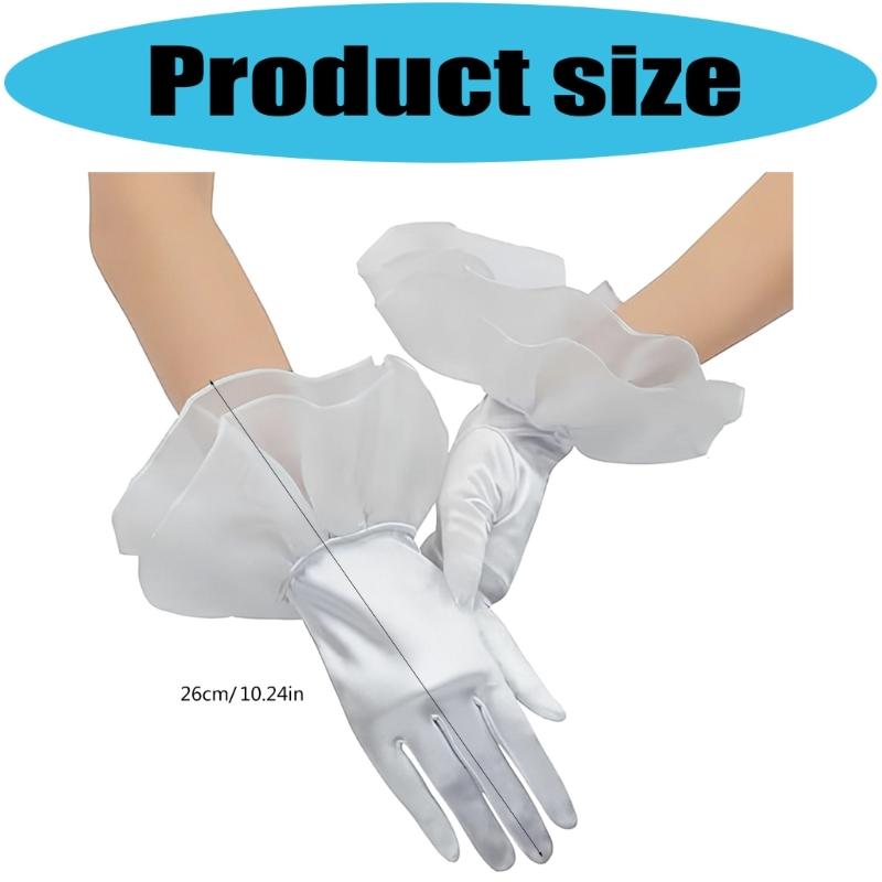 Satined Wedding Gloves with Ruffled Cuffs Design for Bride Wedding Ceremony Reception and Seasonal Occasion Handwear