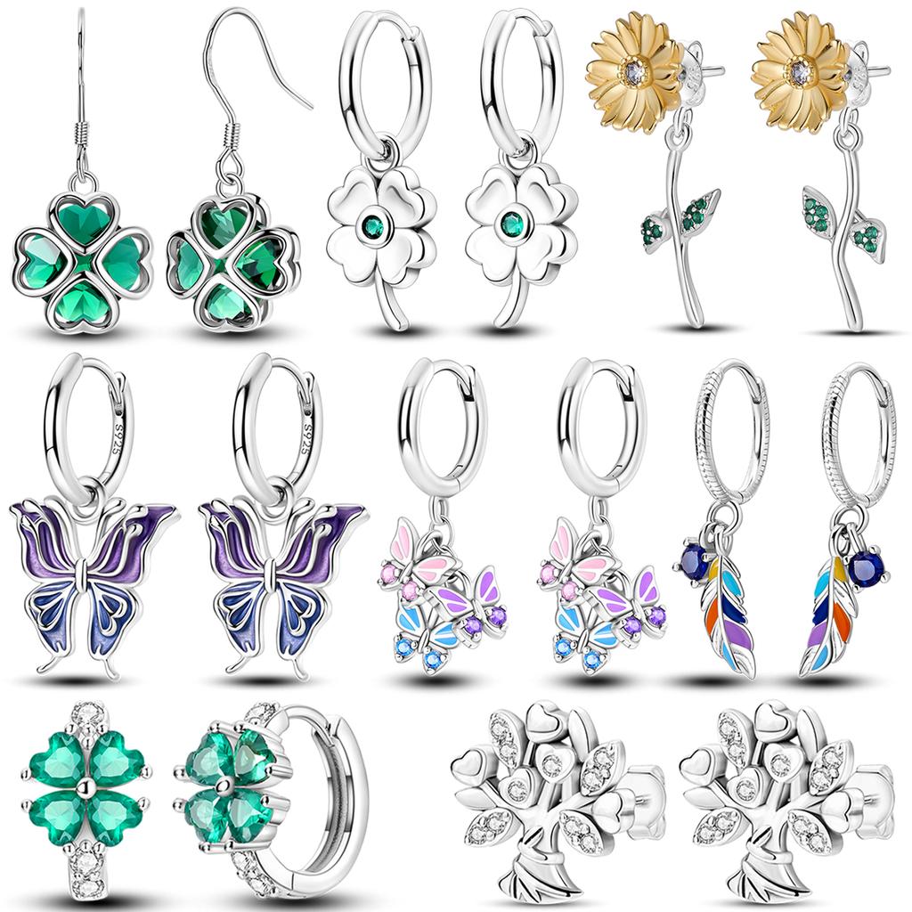 925 Silver Earrings Jewelry Hoop Flower Ear Studs Campanula Sparkling Pave Earring Wedding Gift For Women Anniversary