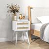White Bedside Table Nightstand with 2 Drawers Cannage Style Small Side Table 40x40x60 cm