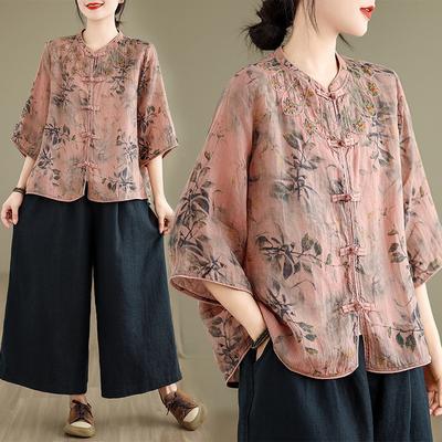 Damen Baumwollleinenhemd Halbarm Damen Sommer Locker Übergröße Design Blusen