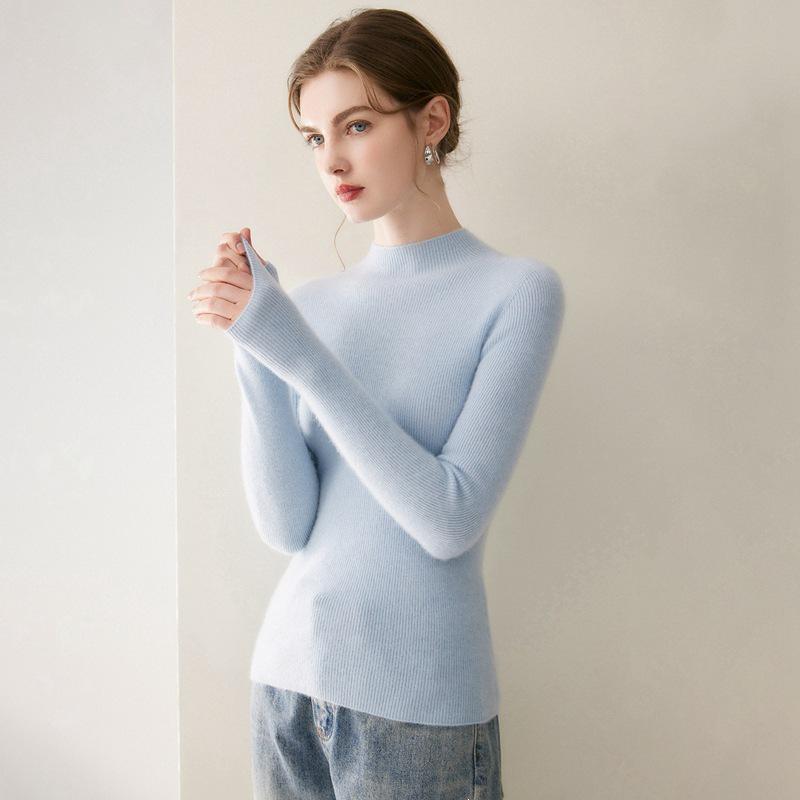 Women's 100% Pure Cashmere Seamless Half-High Collar Slim Fit Sweater - Perfect Knit Base for Autumn/Winter