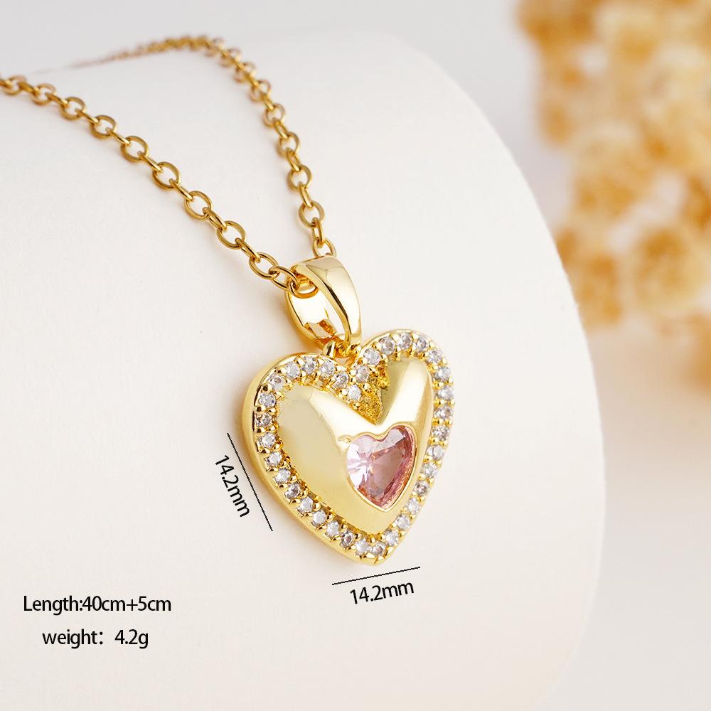 Romantic Pink Zircon Love Heart Pendant Necklace for Women Girls Stainless Steel Chain Luxury Sweet Collar Jewelry Gifts