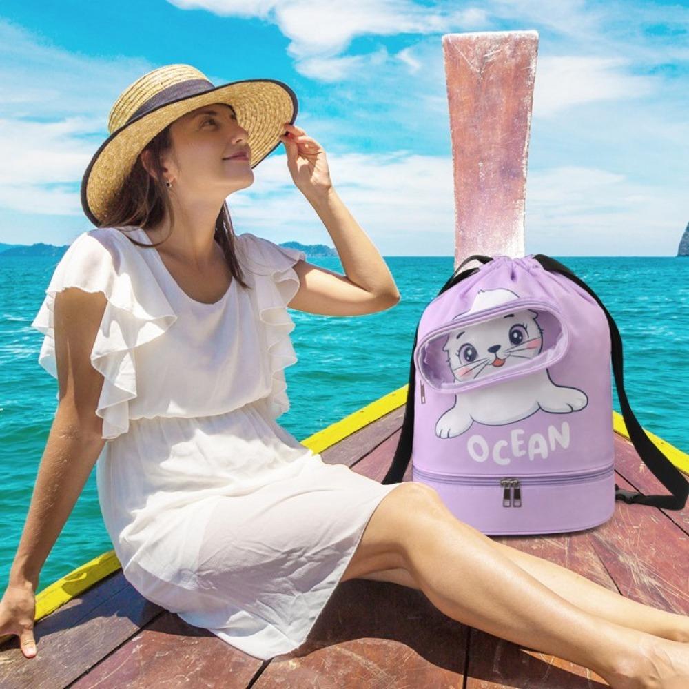 Waterproof Cartoon Swim Bag Dry and Wet Separation Drawstring Storage Bag Portable Beach Bag Kids