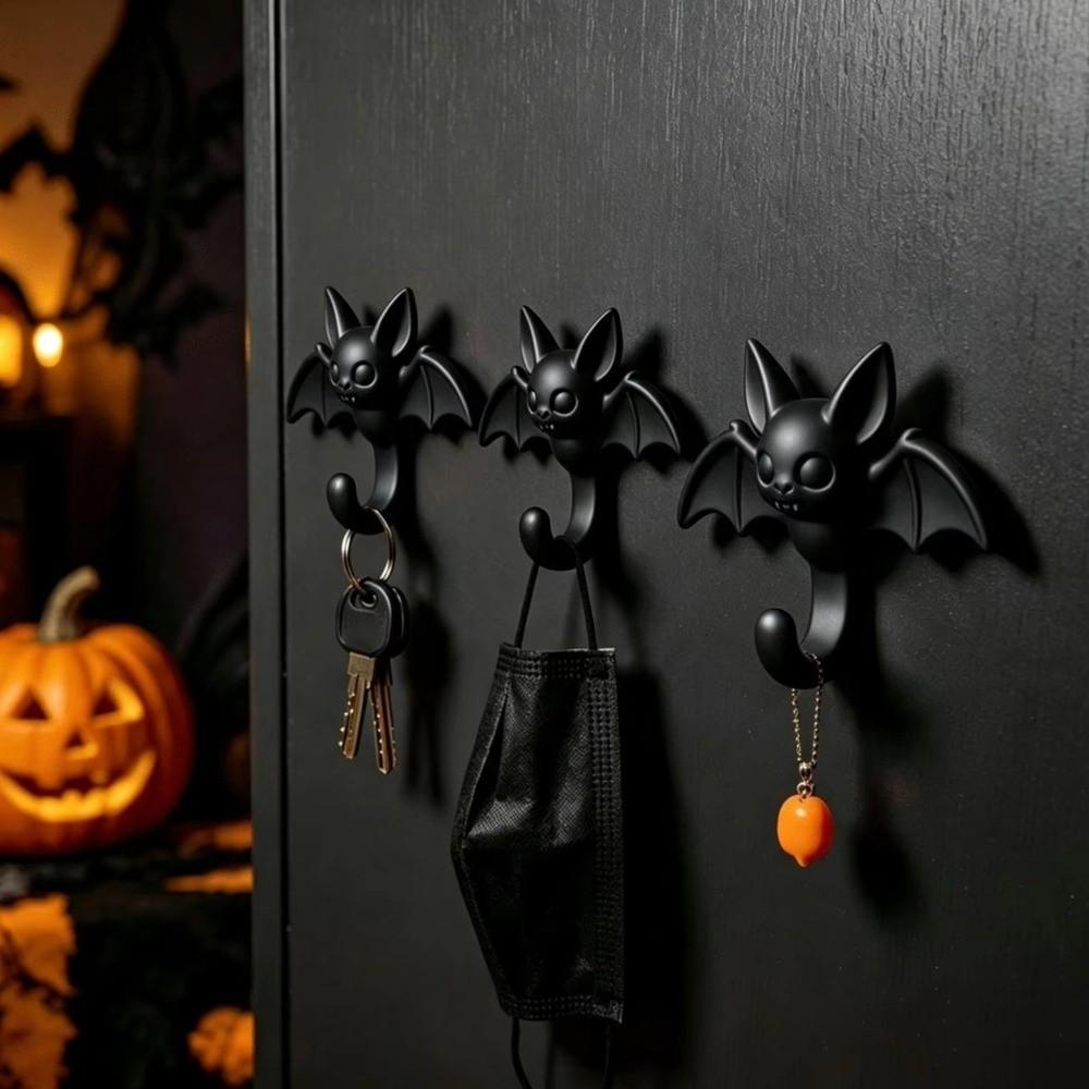 2PCS 3D Printed Cartoon Bat Shaped Wall Hook Self Adhesive Clothes Hook Storage Hooks Office